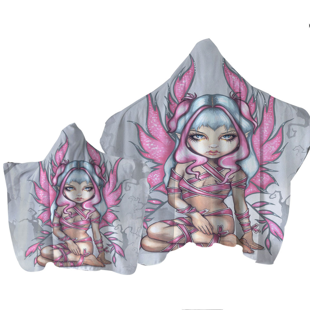 Pink Ribbon Fairy Cute Sliver Haired Fairy Hooded Beach Towel