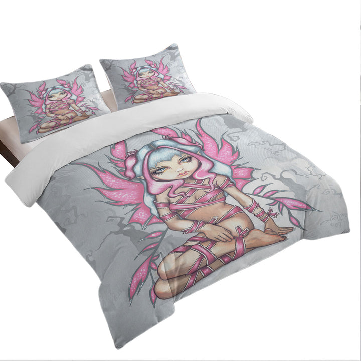 Pink Ribbon Fairy Cute Sliver Haired Fairy King Size Duvet Cover