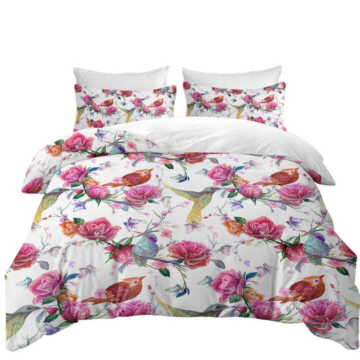 Pink Roses and Beautiful Birds Good Duvet Covers