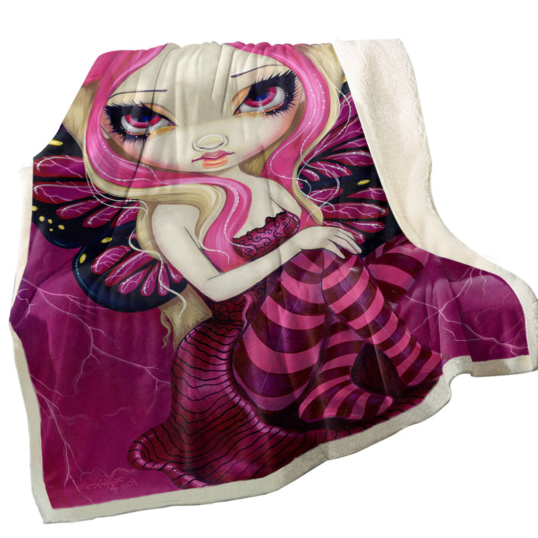 Pink Throw Blanket Lightning Storm Clouds Blond Fairy