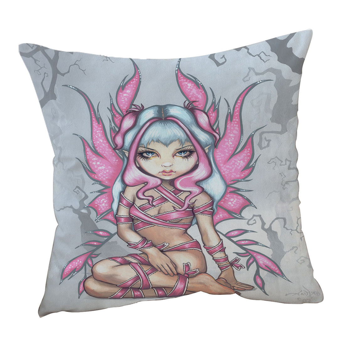 Pink Throw Pillows Ribbon Fairy Cute Sliver Haired Fairy