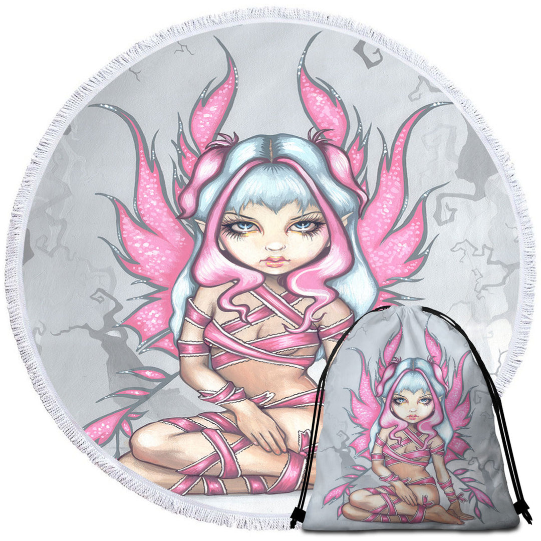 Pink Womens Beach Towel Ribbon Fairy Cute Sliver Haired Fairy