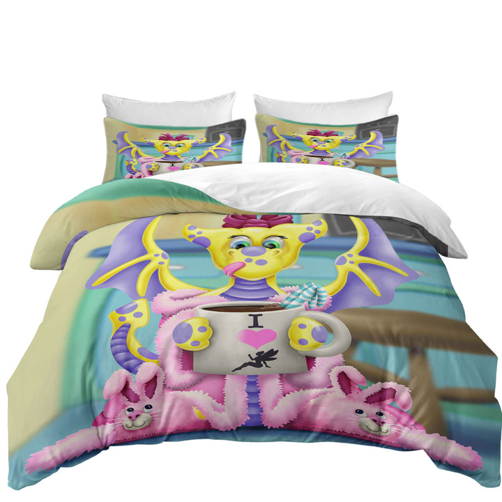 Pink and Purple Girly Dragon California King Duvet Cover