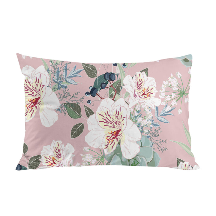 Pink under White Flowers King Pillow Cases