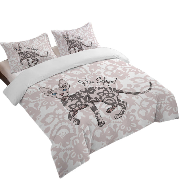 Pinkish Floral Pattern Sphynx Cat Duvet Cover