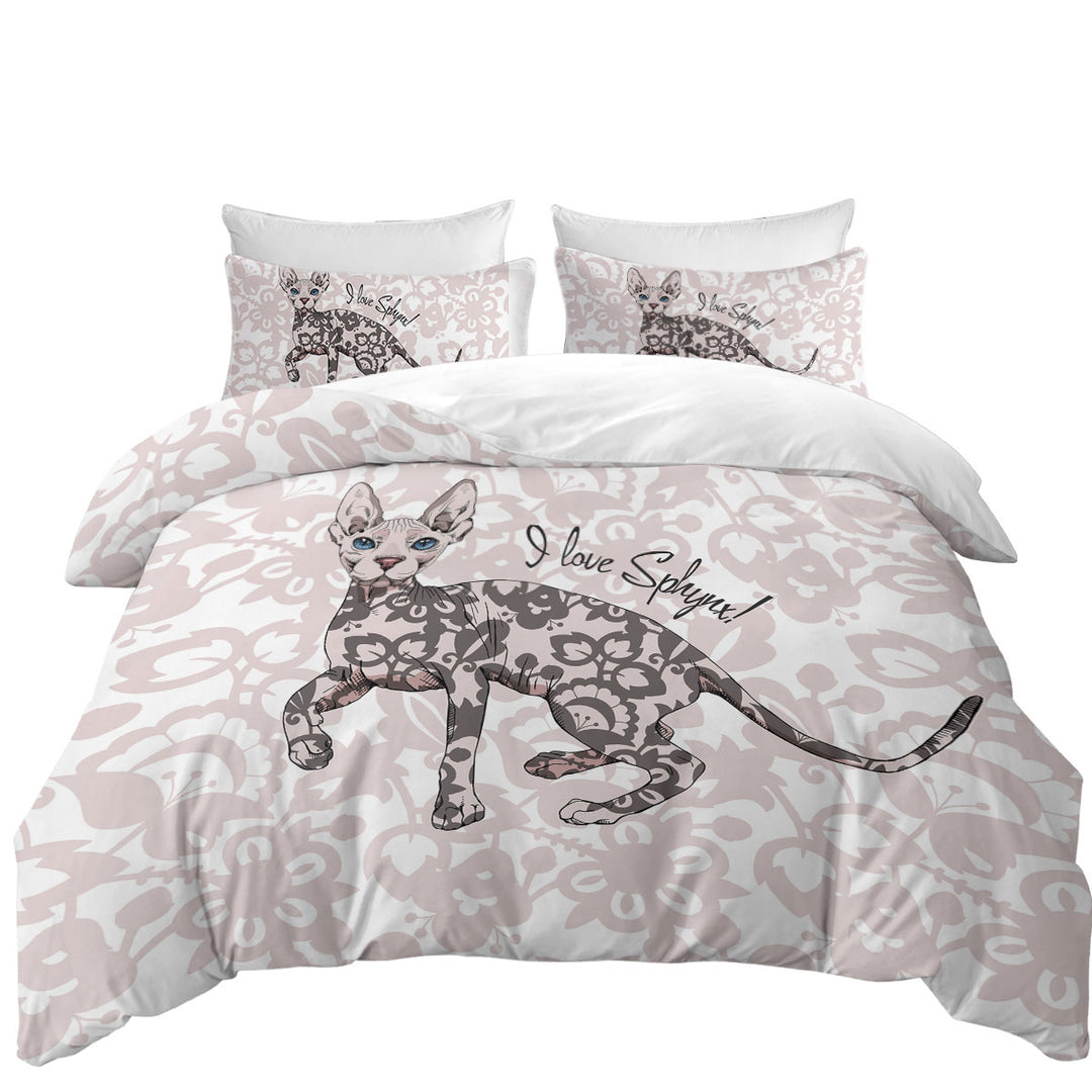 Pinkish Floral Pattern Sphynx Cat Duvet Covers