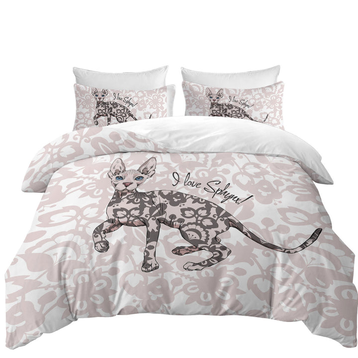 Pinkish Floral Pattern Sphynx Cat Duvet Covers