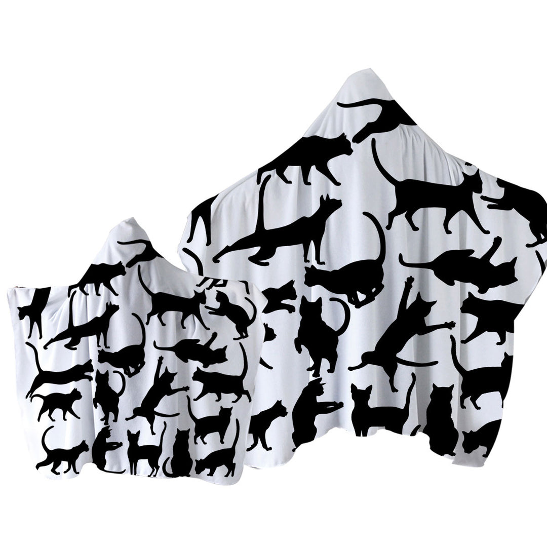 Playing Cat Silhouettes Towel with Hood