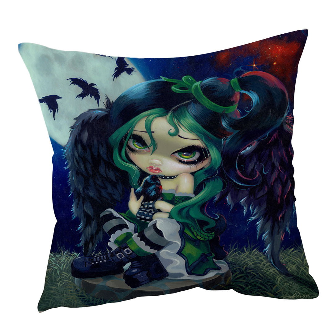 Poe Cushion Covers The Raven Gothic Girl and Moon Ravens