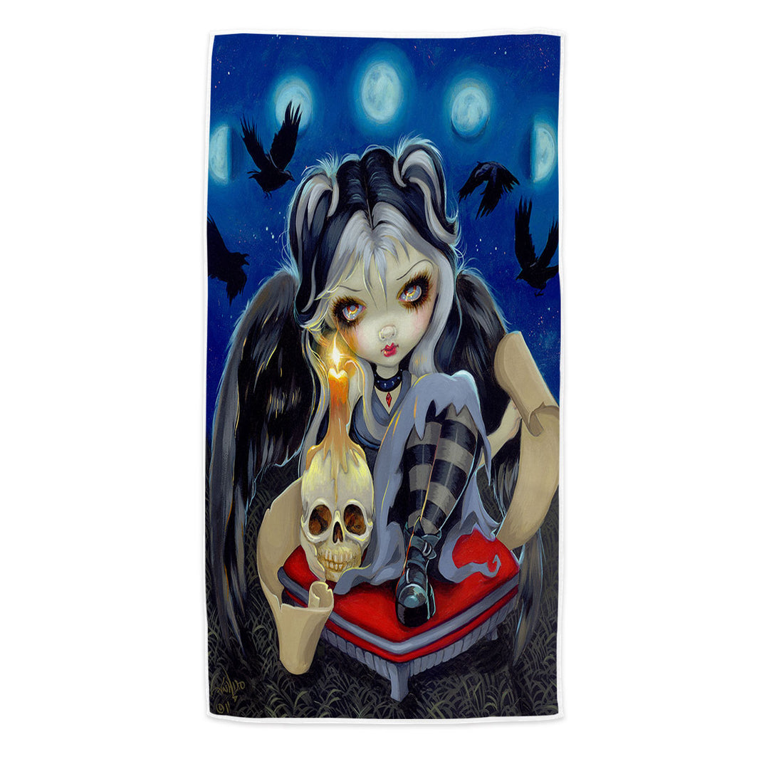 Poe Pool Towels the Raven Skull Candle and Dark Winged Girl