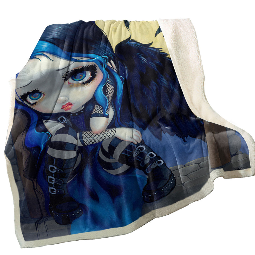 Poe Sherpa Blanket the Whispered Word Lenore Raven Gothic Girl