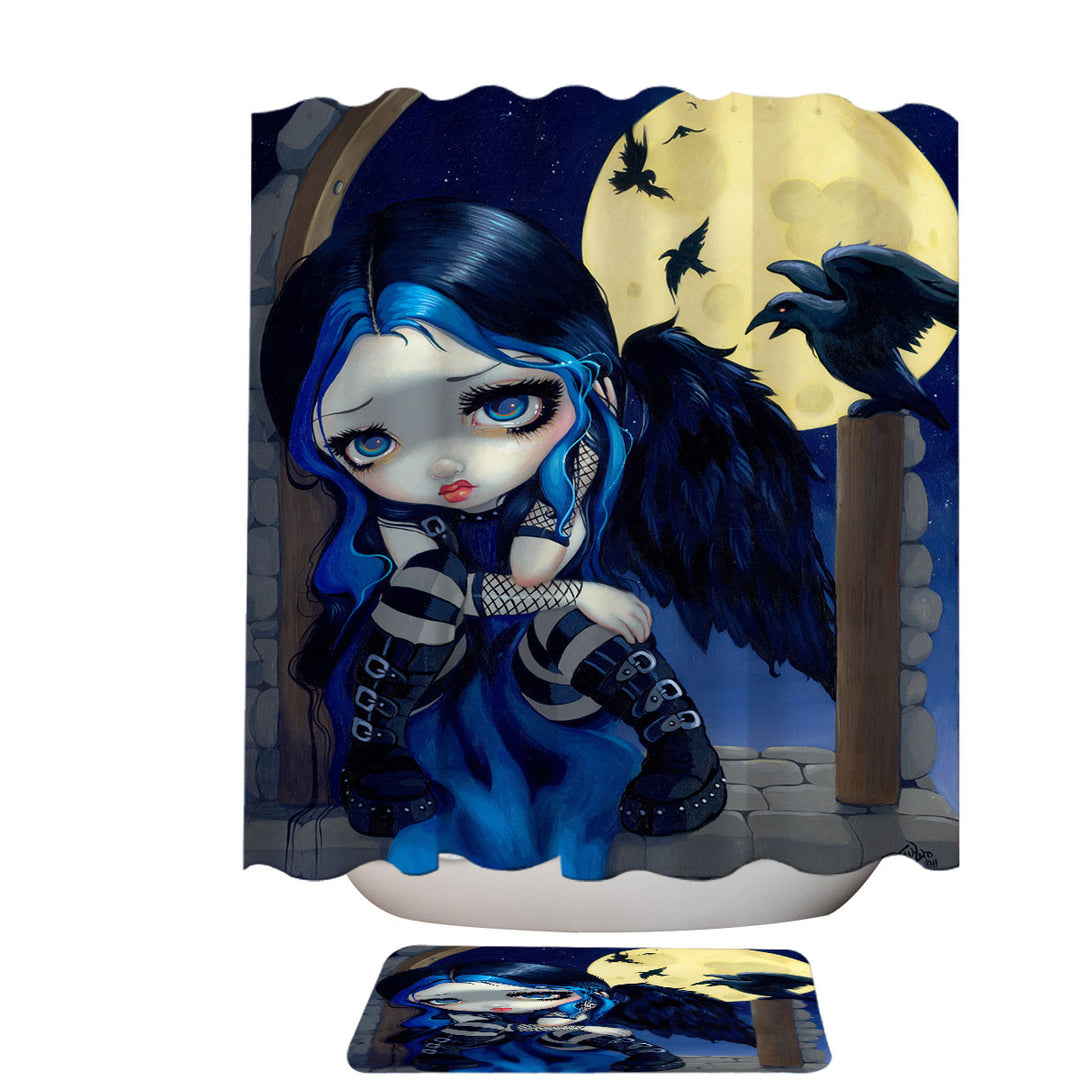 Poe Shower Curtains the Whispered Word Lenore Raven Gothic Girl