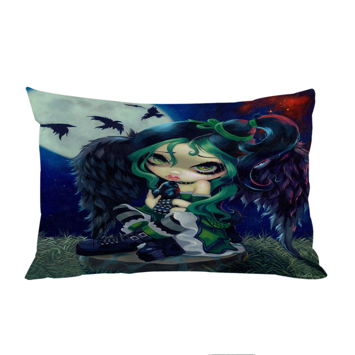 Poe The Raven Gothic Girl and Moon Ravens Pillow Cases