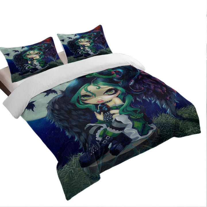 Poe The Raven Gothic Girl and Moon Ravens Quilt Cover