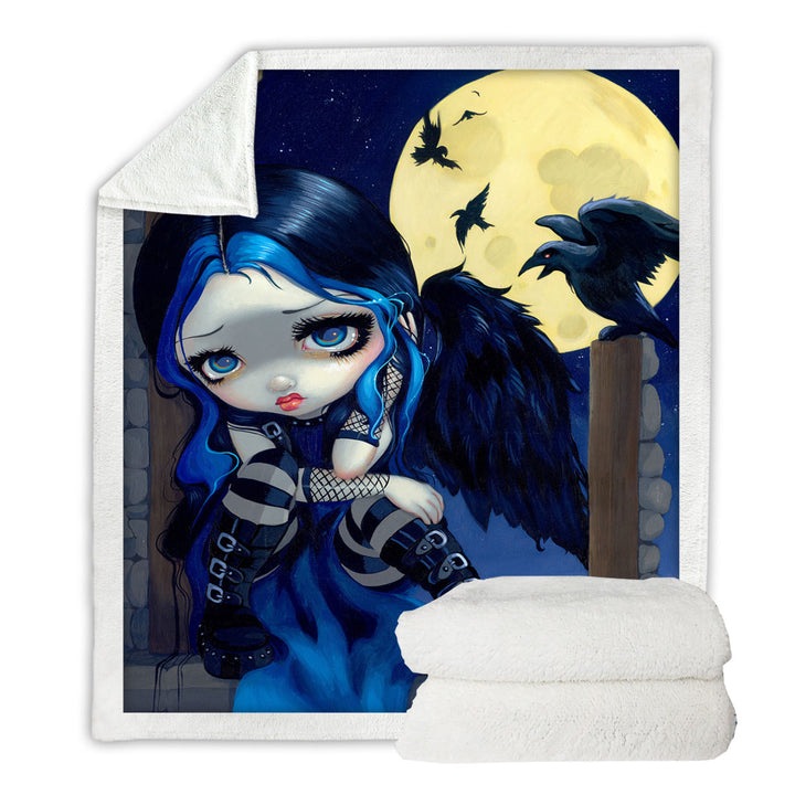 Poe Throw Blanket the Whispered Word Lenore Raven Gothic Girl