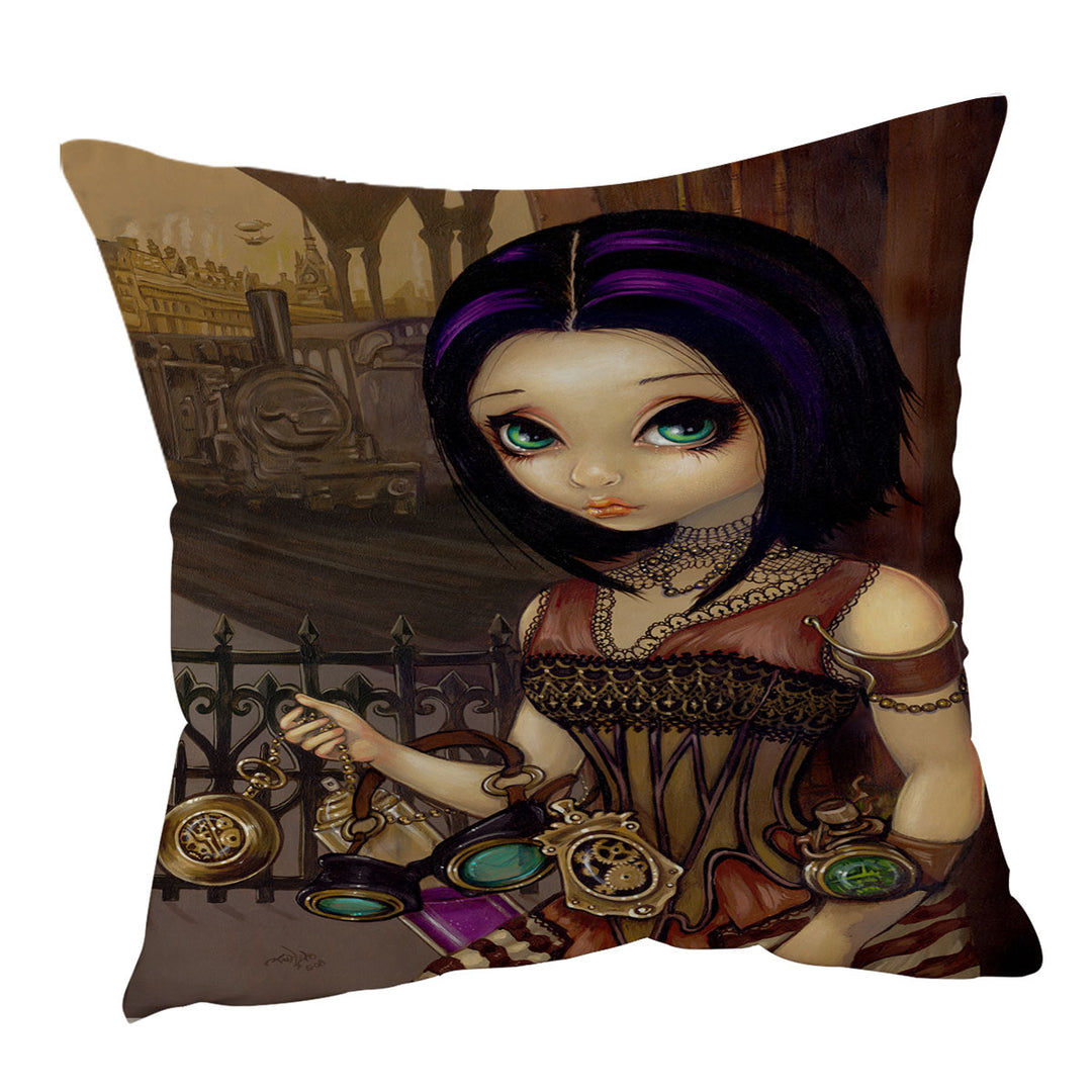 Poe a Beautiful Steampunk Flair Girl Cushion Cover