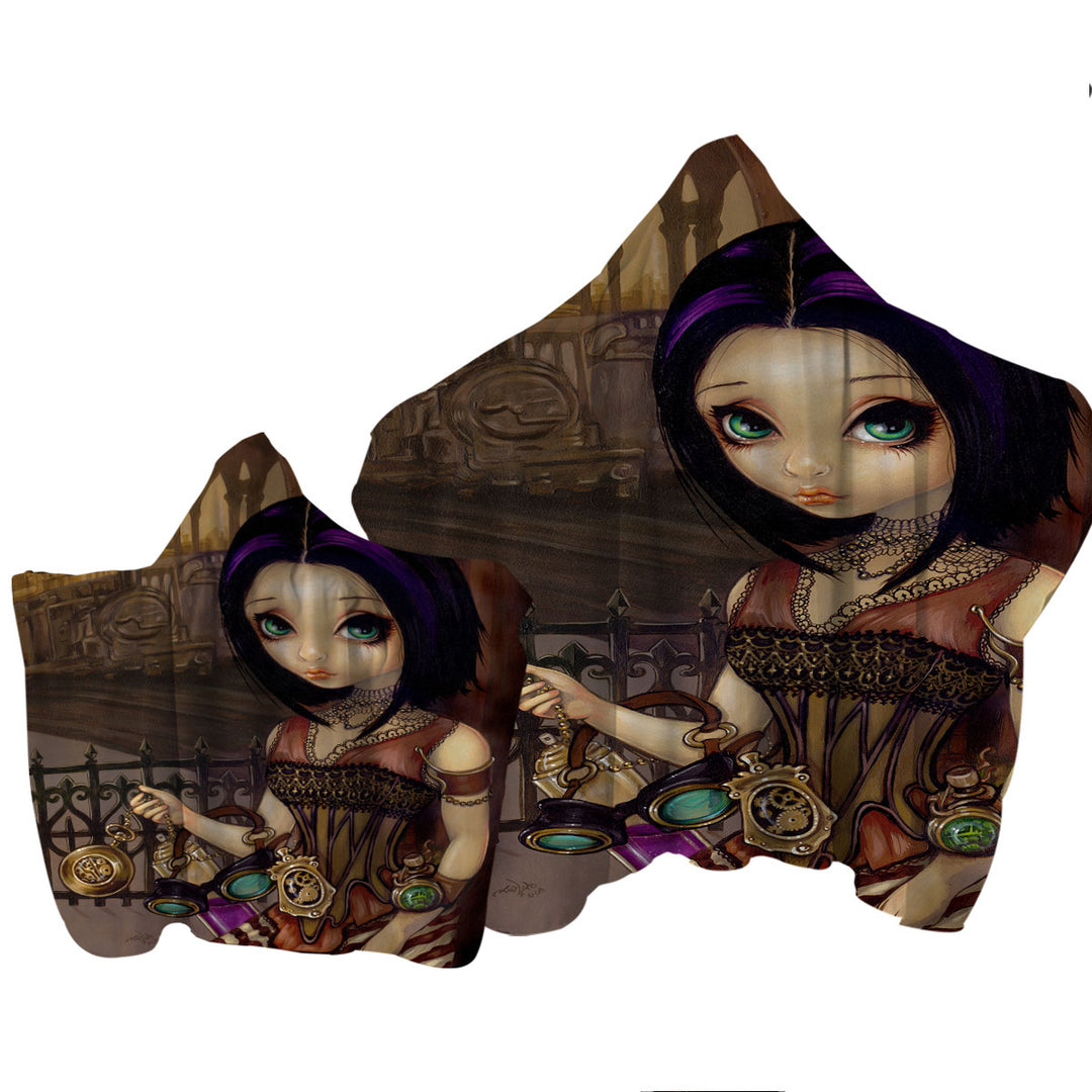 Poe a Beautiful Steampunk Flair Girl Hooded Beach Towel