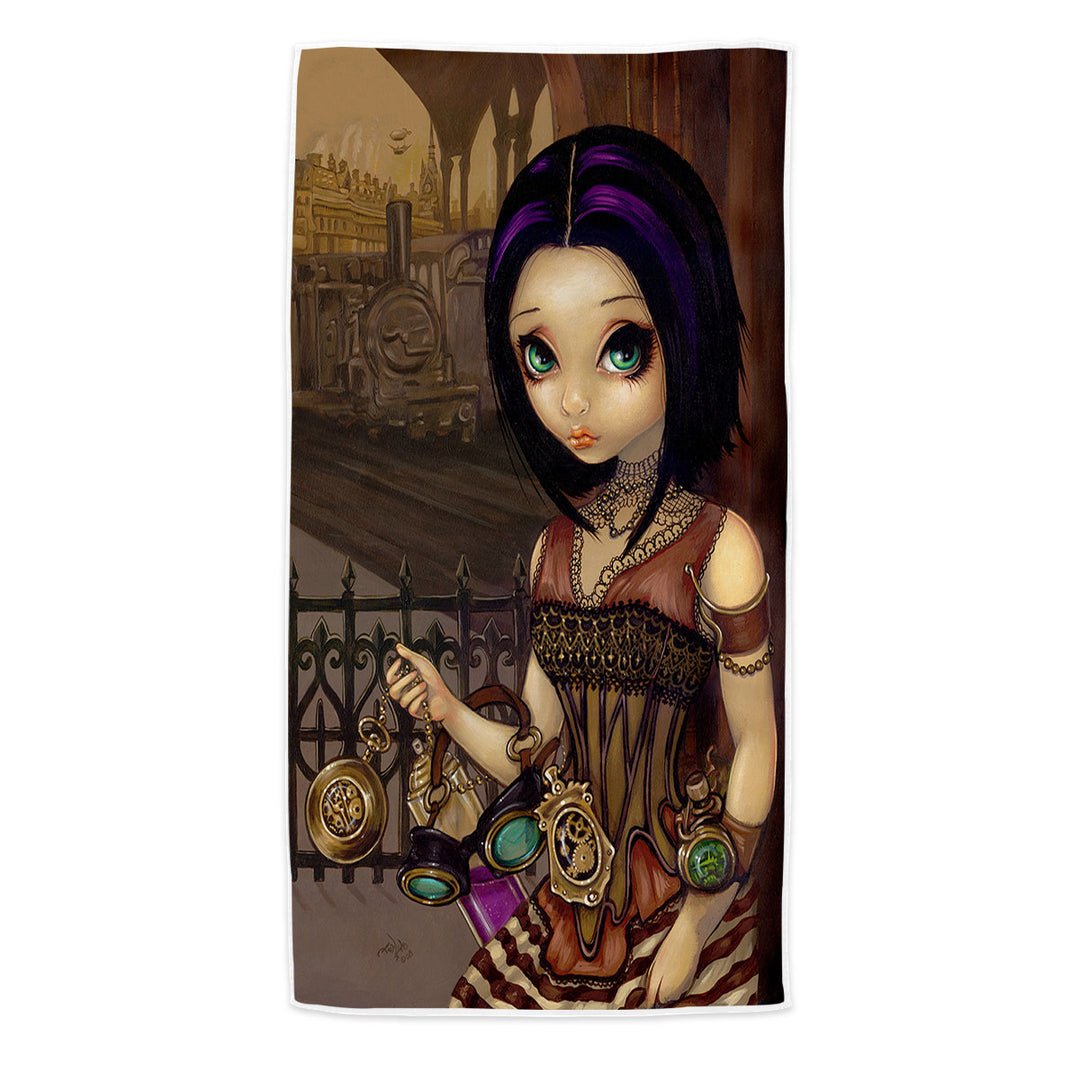 Poe a Beautiful Steampunk Flair Girl Microfibre Beach Towels