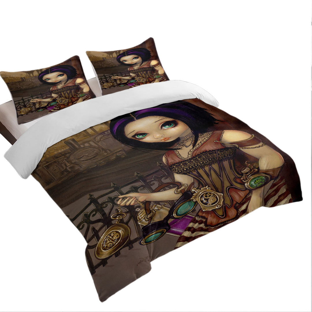 Poe a Beautiful Steampunk Flair Girl Oversized King Duvet Cover