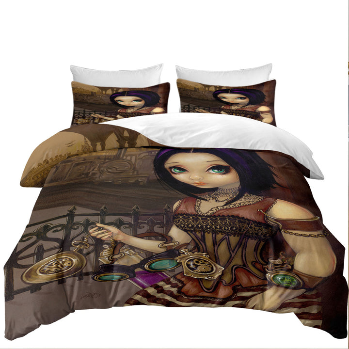 Poe a Beautiful Steampunk Flair Girl Queen Size Duvet Cover