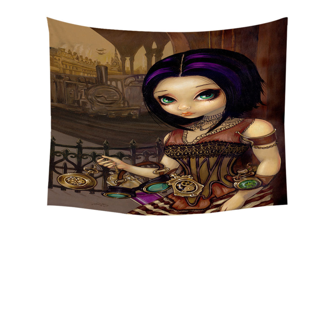 Poe a Beautiful Steampunk Flair Girl Tapestry Wall Decor