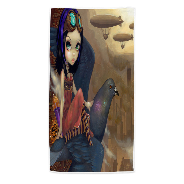 Poe a Beautiful Steampunk Flair Girl on a Pigeon Beach Towel