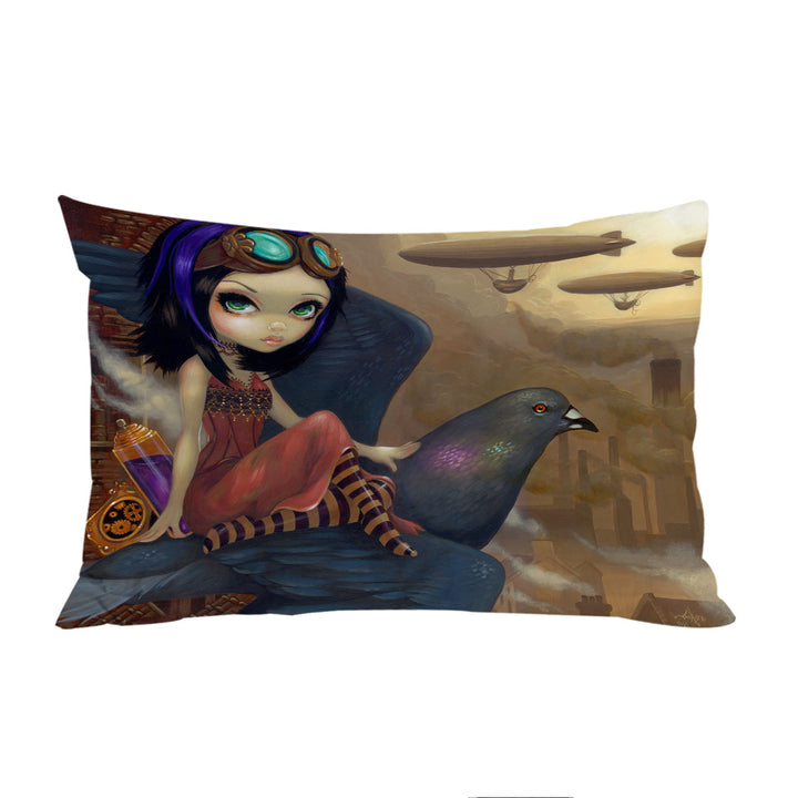 Poe a Beautiful Steampunk Flair Girl on a Pigeon Pillow Cases