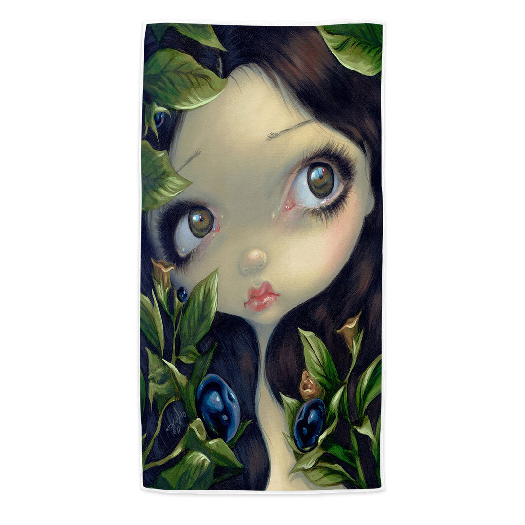 Poisonous Beauties Belladonna Girl with Berries Beach Towels