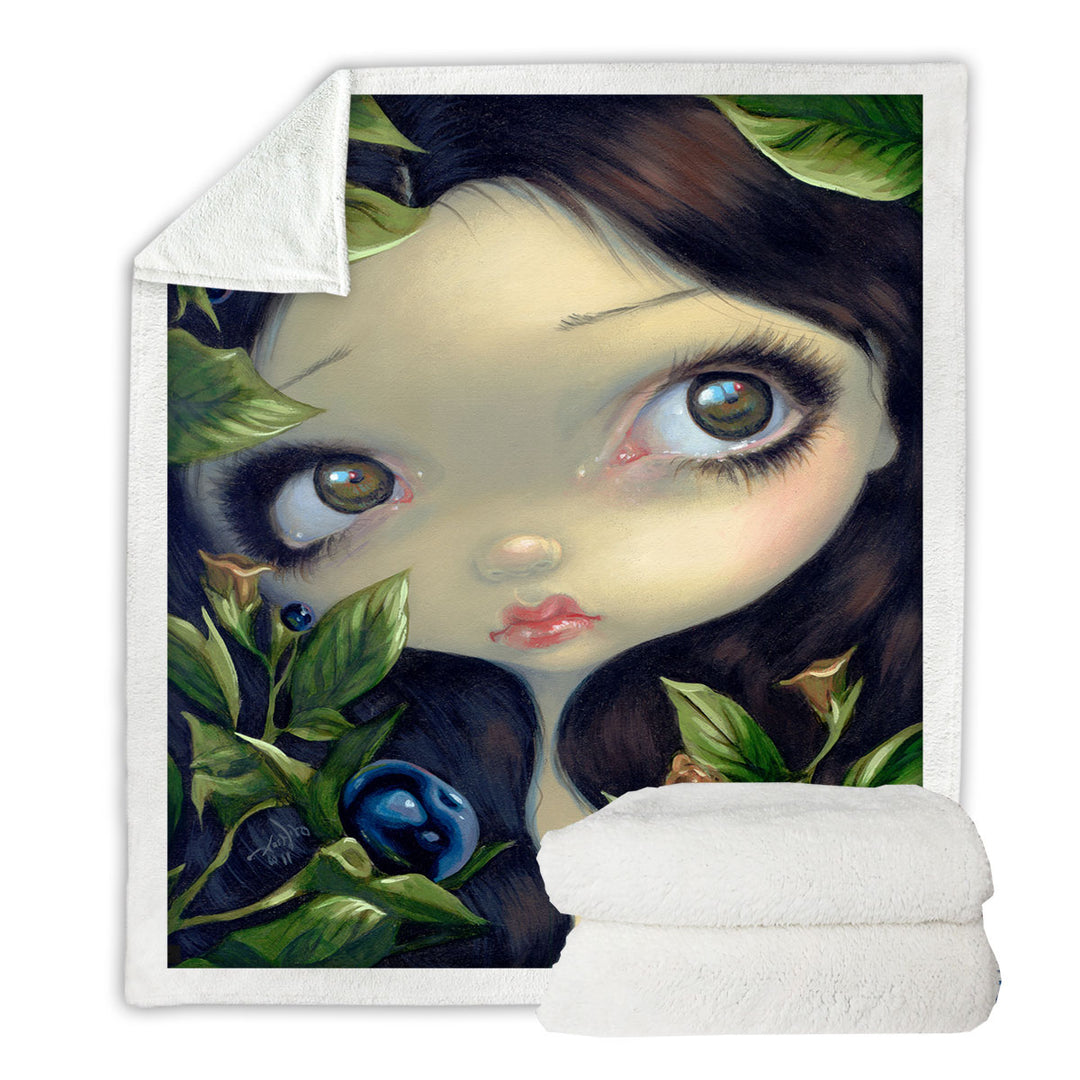 Poisonous Beauties Belladonna Girl with Berries Throw Blanket