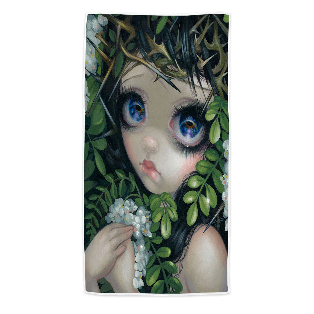 Poisonous Beauties Black Locust Beach Towels Girl with Leaves