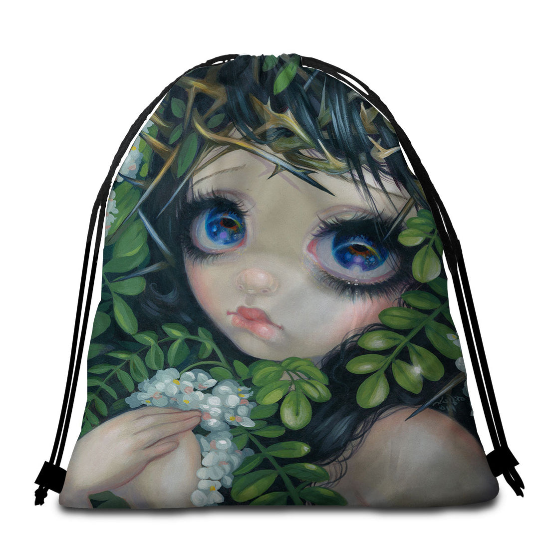 Poisonous Beauties Black Locust Lightweight Beach Towel Girl with Leaves