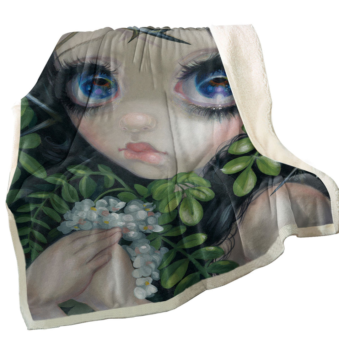 Poisonous Beauties Black Locust Throw Blanket Girl with Leaves