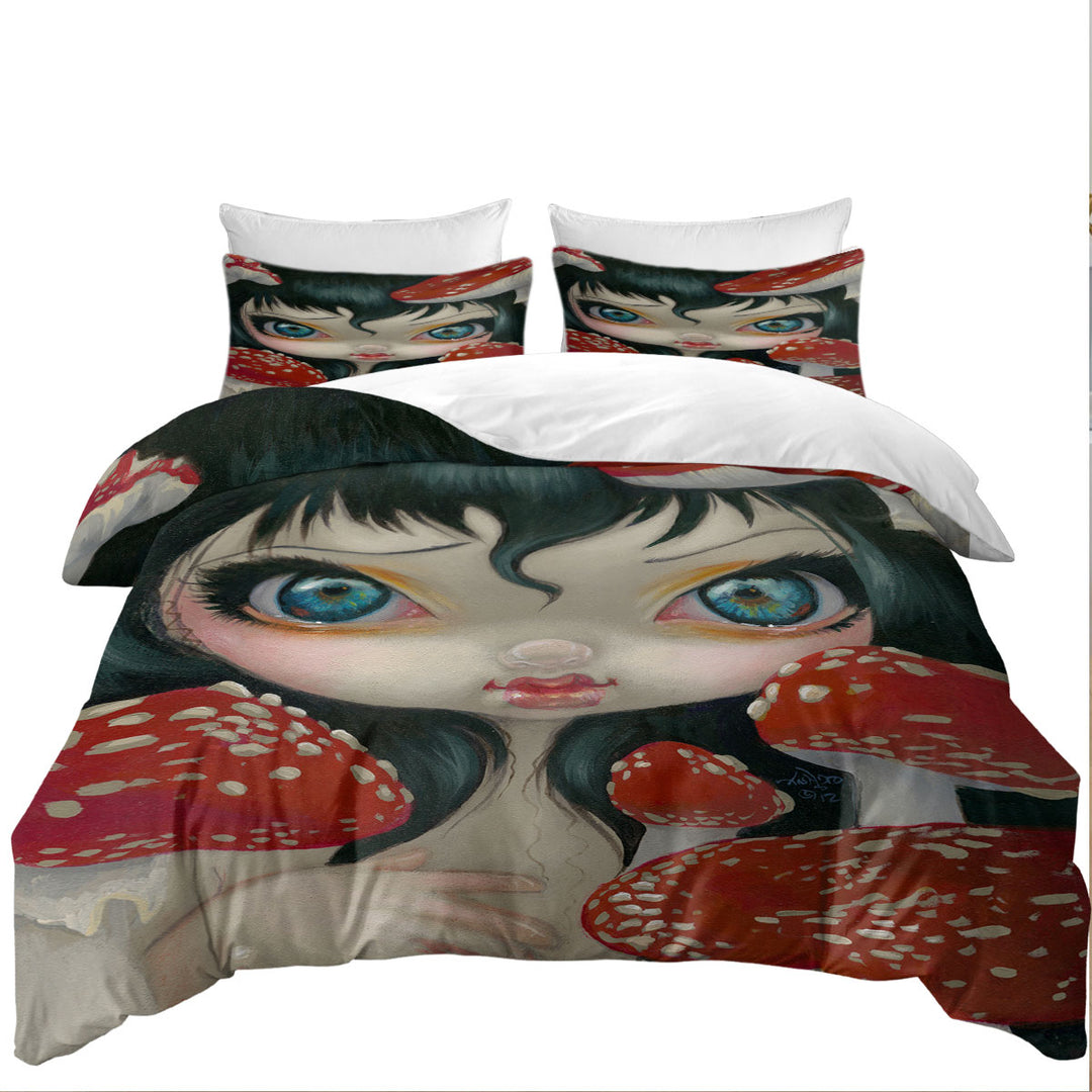 Poisonous Beauties Fly Agaric Girl and Mushrooms Coverlet