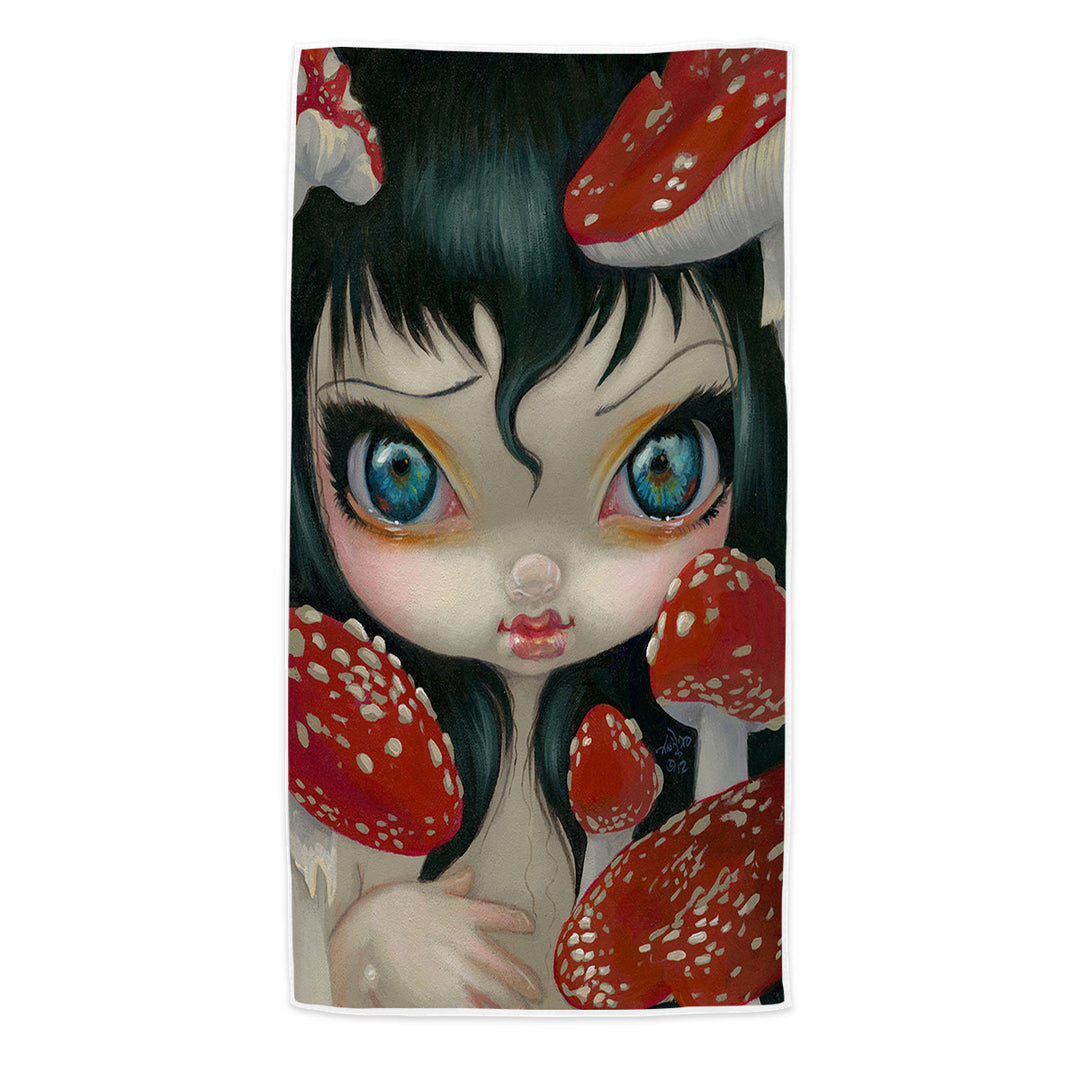 Poisonous Beauties Fly Agaric Girl and Mushrooms Microfiber Beach Towel