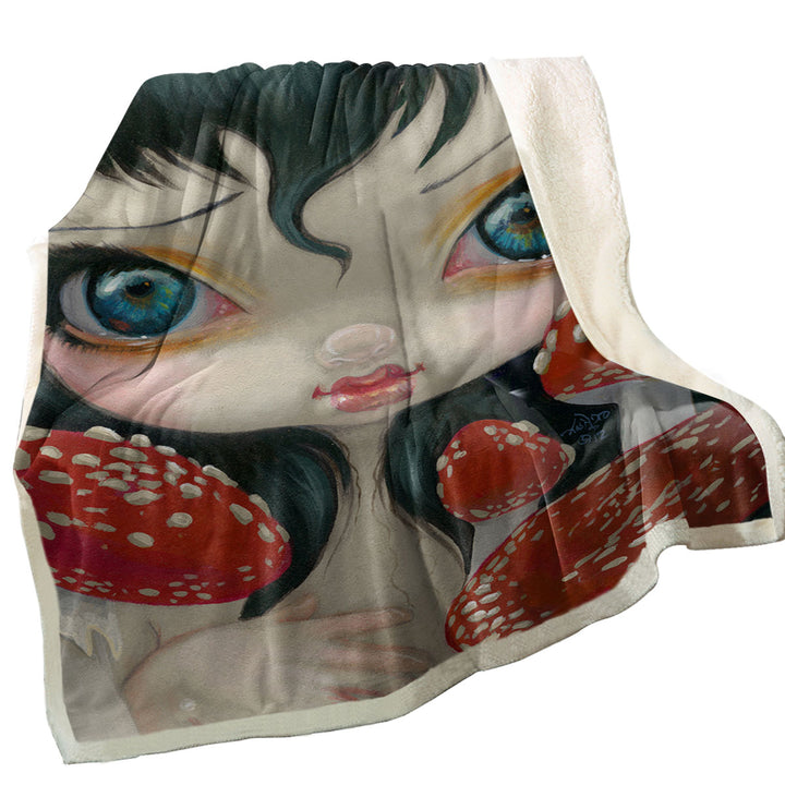 Poisonous Beauties Fly Agaric Girl and Mushrooms Sherpa Blanket