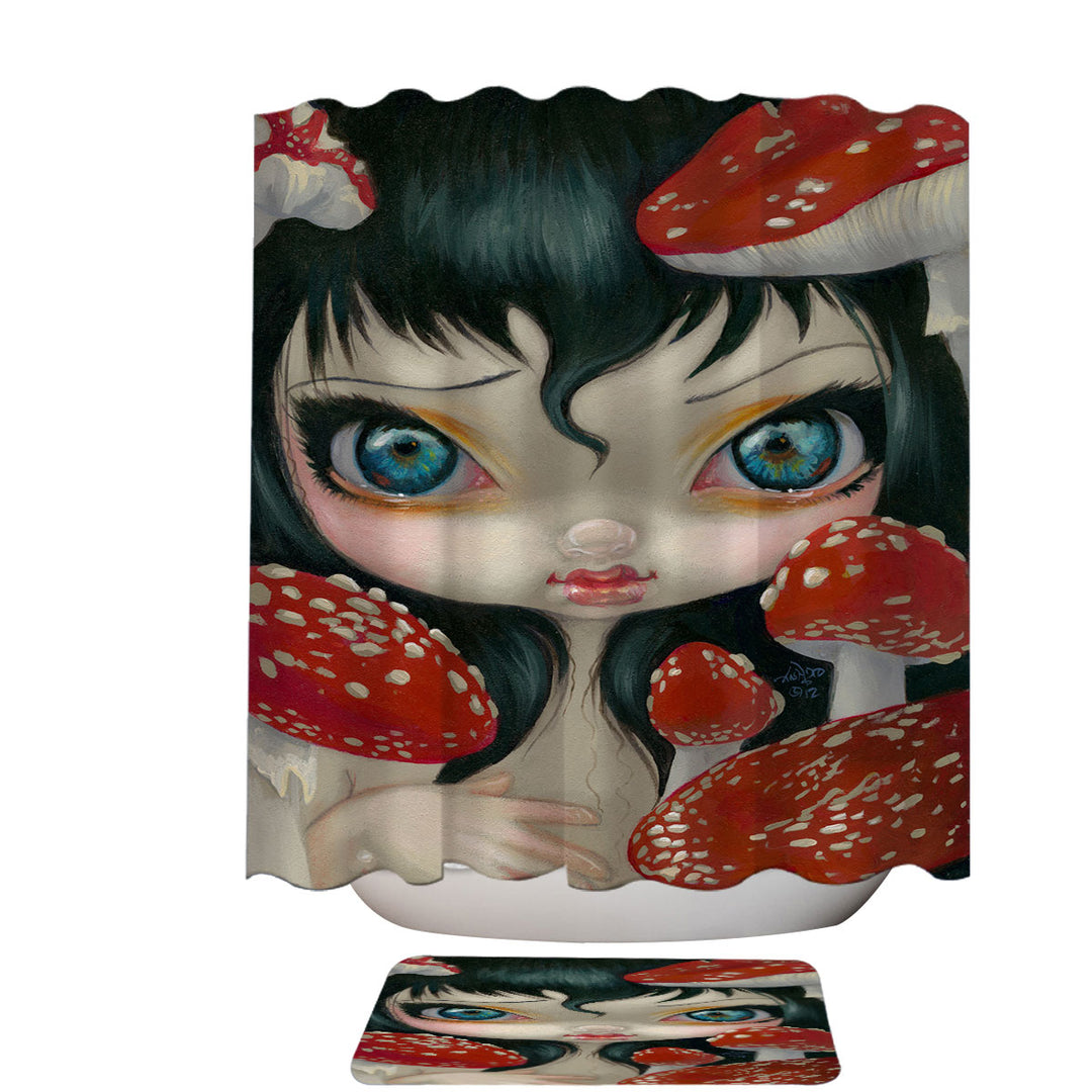 Poisonous Beauties Fly Agaric Girl and Mushrooms Shower Curtains