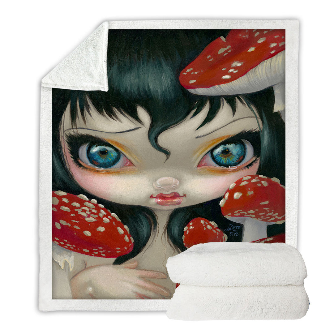 Poisonous Beauties Fly Agaric Girl and Mushrooms Throw Blanket