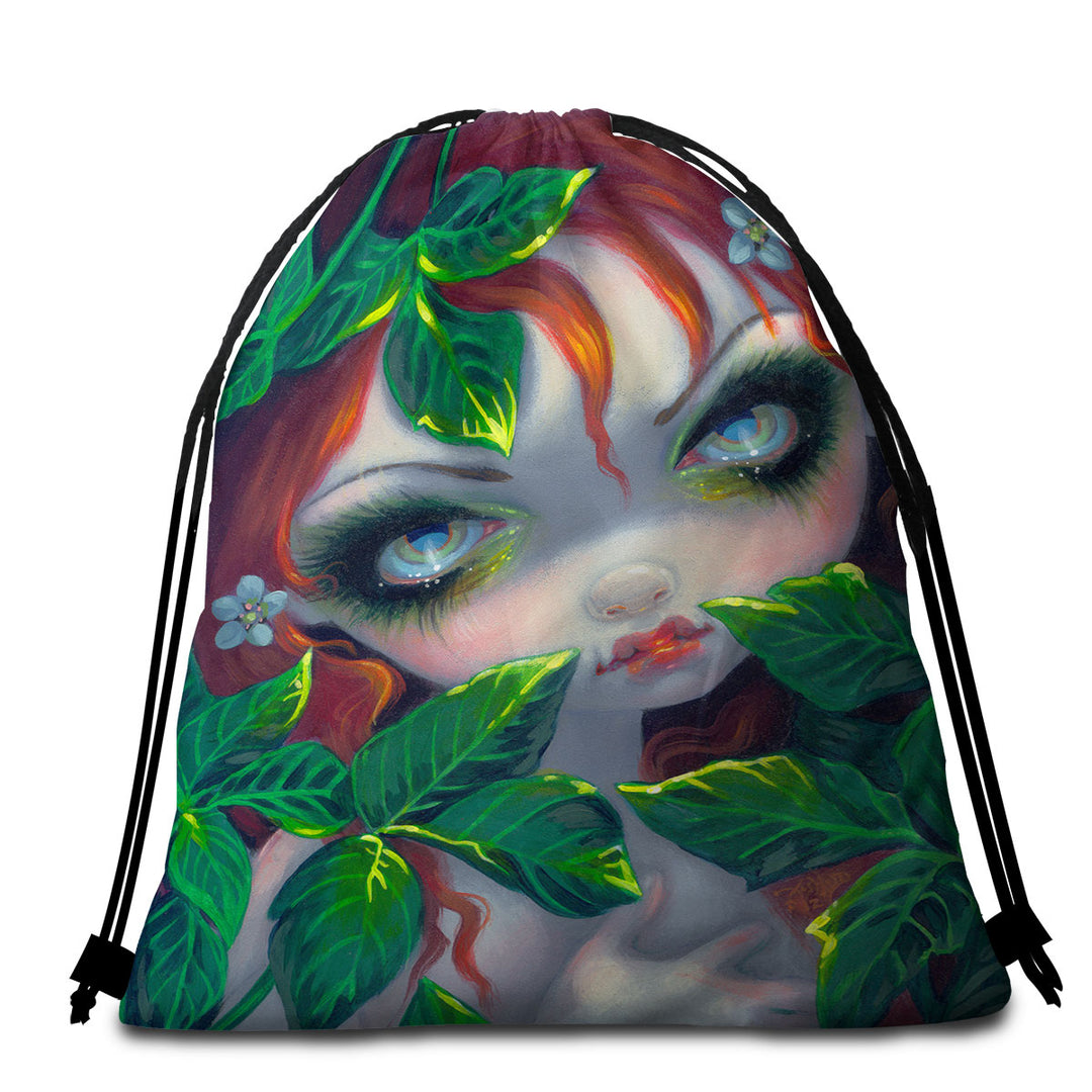 Poisonous Beauties Poison Ivy Girl and Leaves Microfiber Beach Towel