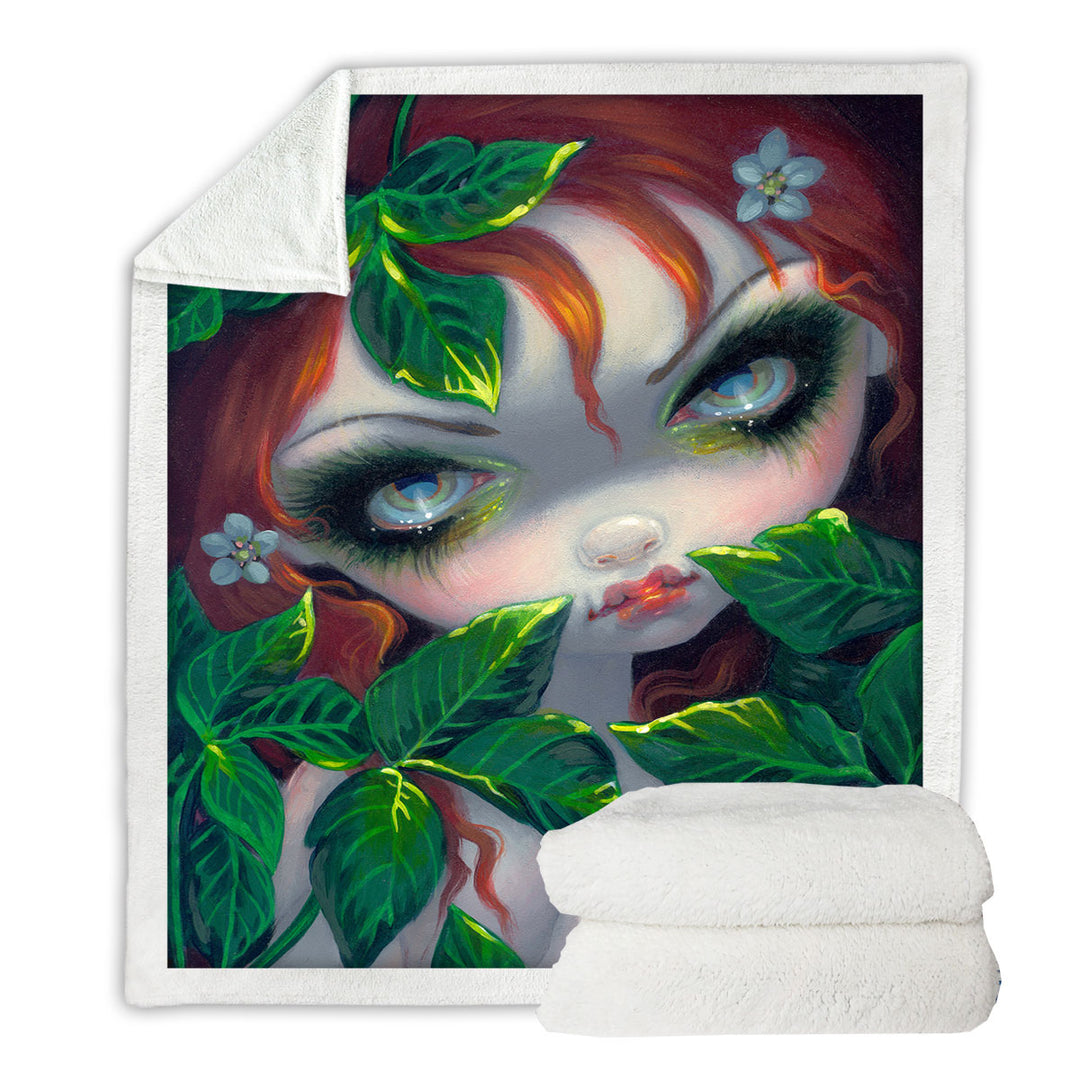 Poisonous Beauties Poison Ivy Girl and Leaves Sherpa Blanket