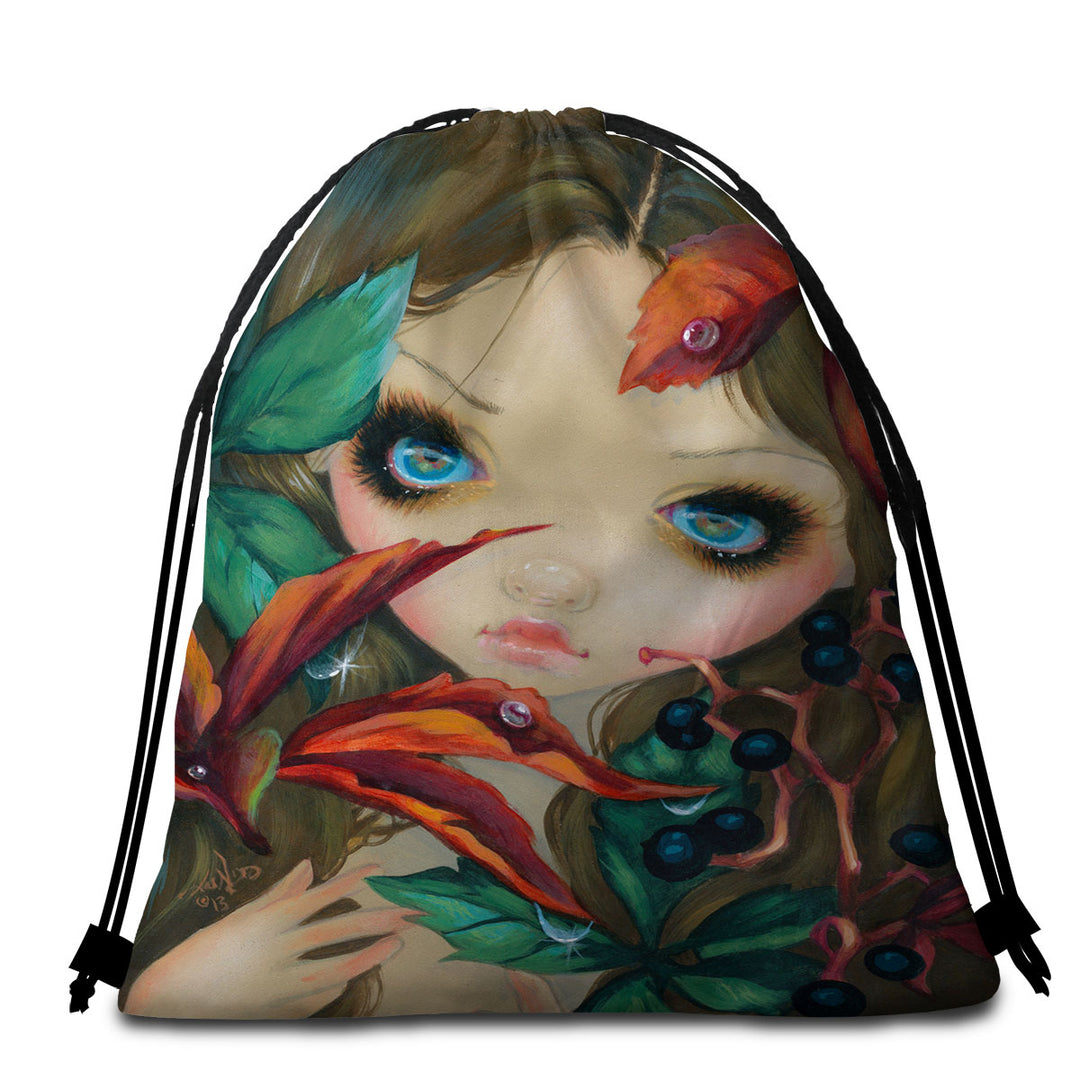 Poisonous Beauties Virginia Creeper Girl and Berries Beach Towel