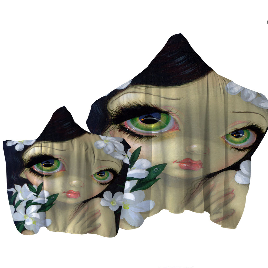 Poisonous Beauties White Oleander Girl and Flowers Hooded Beach Towel