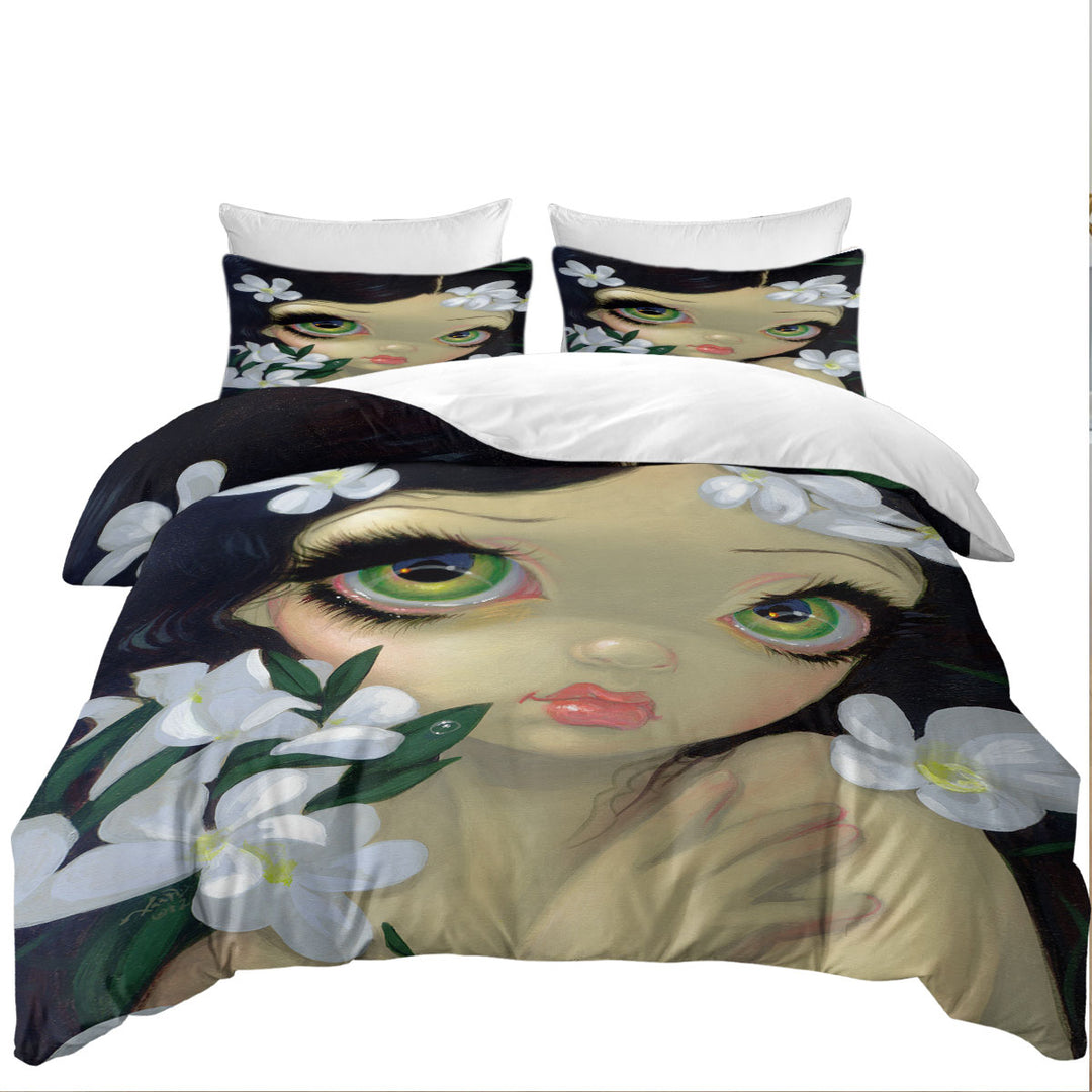 Poisonous Beauties White Oleander Girl and Flowers Quilt Cover Sets