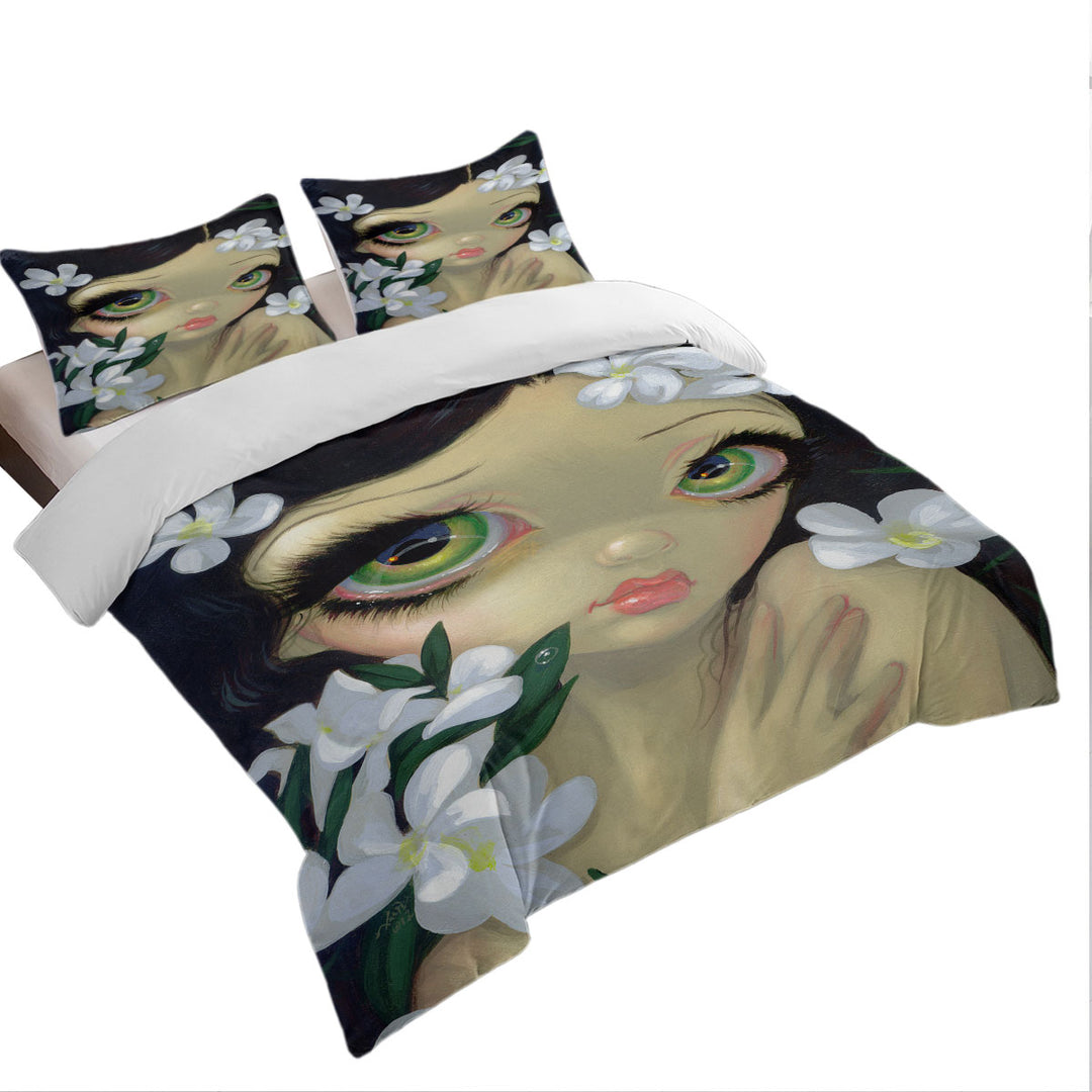 Poisonous Beauties White Oleander Girl and Flowers Twin xl Duvet Covers