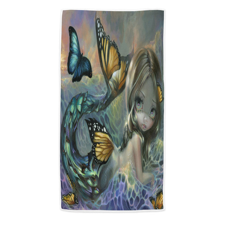 Pool Towels of Mermaid and Butterflies Fantasy Painting Sea Monarch