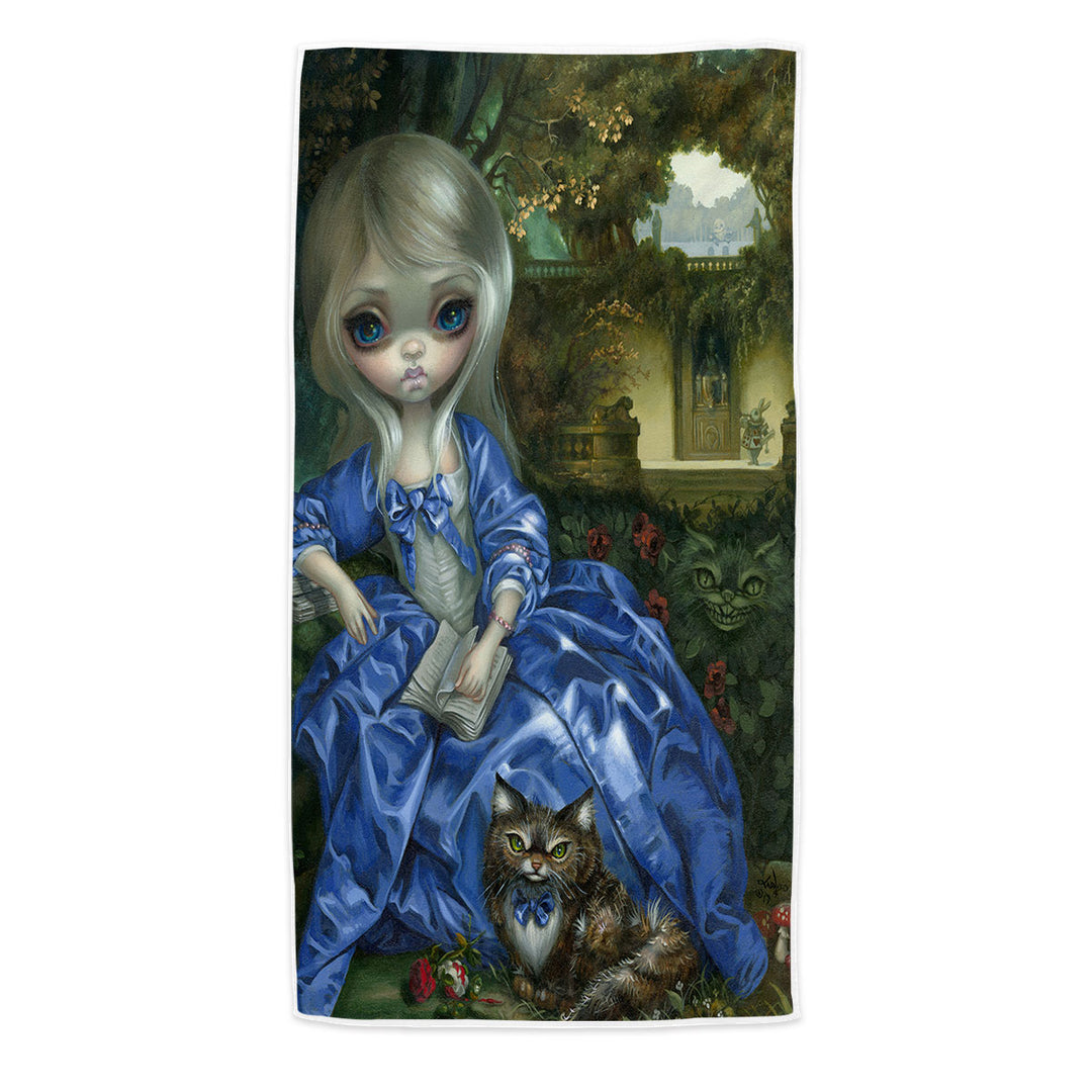 Pool Towels with Alice and Cat Fairytale Daydreaming Wonderland