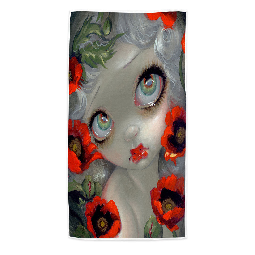 Pool Towels with Poisonous Beauties Opium Poppy Girl and Flowers