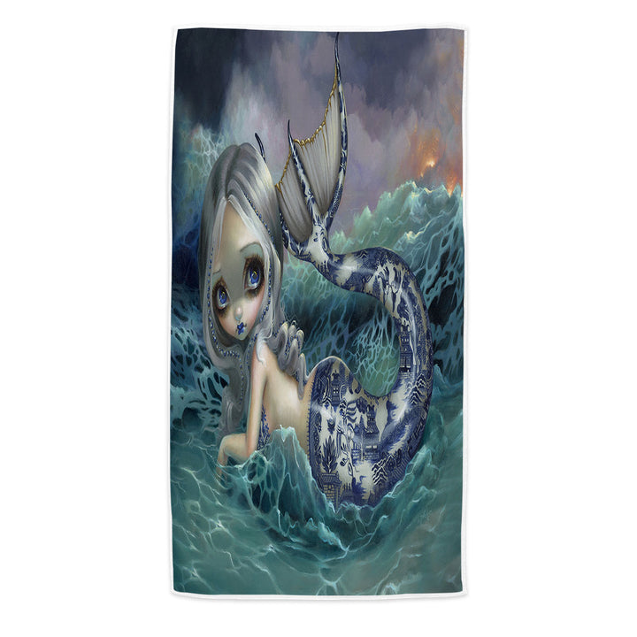 Porcelina the Blue Willow Porcelain Tailed Mermaid Beach Towel