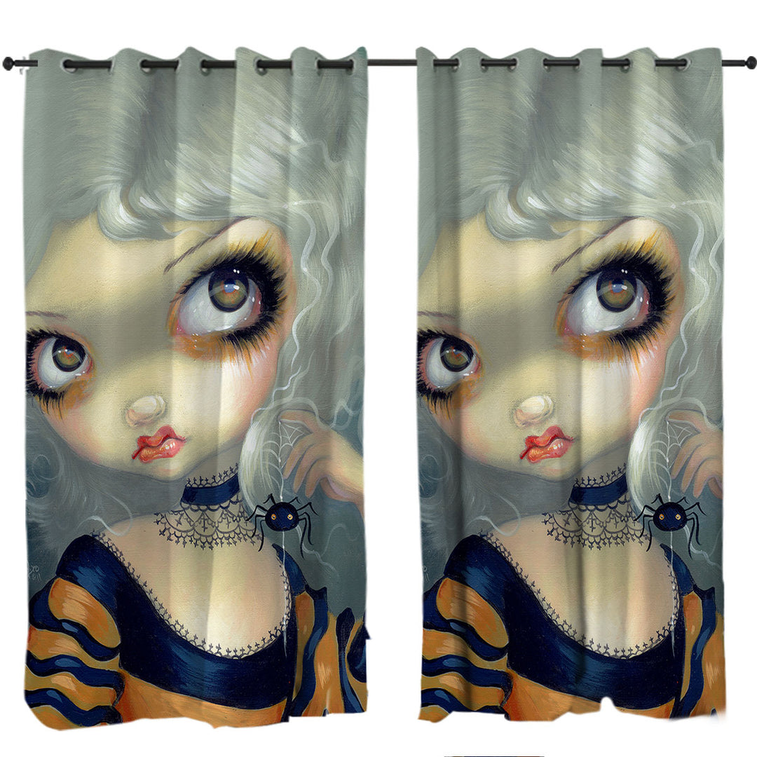 Portrait With Spiderling Big Eyed Beauty Goth Girl Curtains