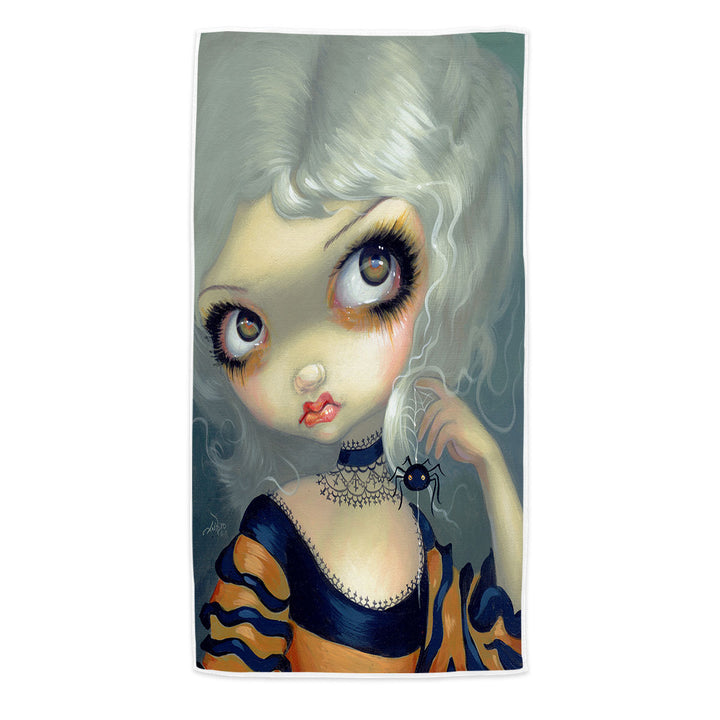 Portrait With Spiderling Big Eyed Beauty Goth Girl Microfiber Beach Towel