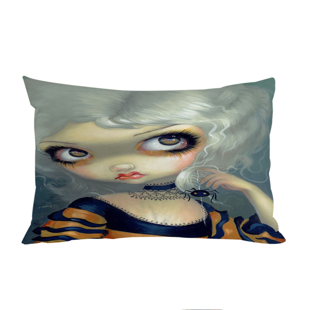 Portrait With Spiderling Big Eyed Beauty Goth Girl Pillowcase